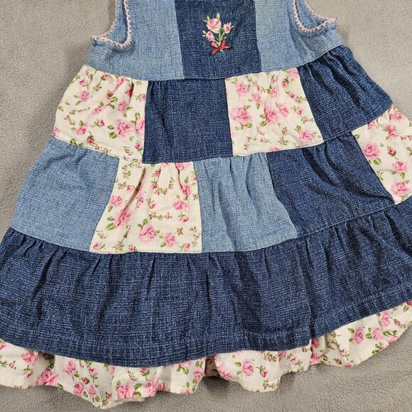 The Childrens Place Dress Girls 12 Month Denim Patchwork Corduroy Floral Y2K - Picture 3 of 10